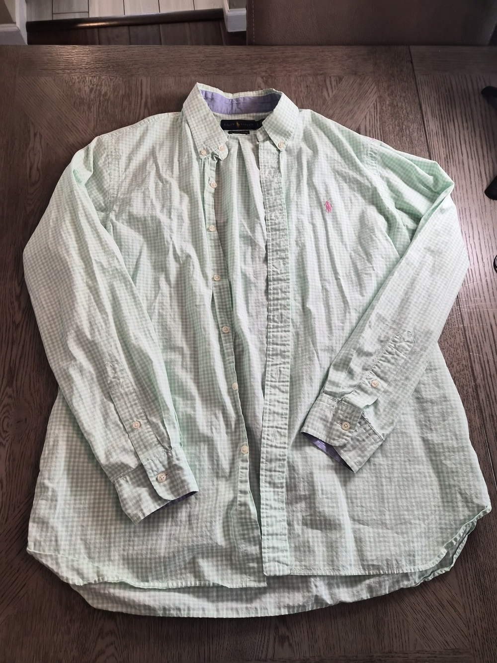 Ralph Lauren Light Mint Green Gingham Button-Down Shirt
